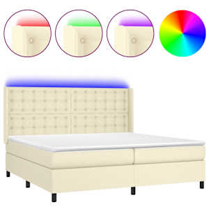 Box spring postel s matrací a LED krémová 200x200 cm umělá kůže - obrázek 2
