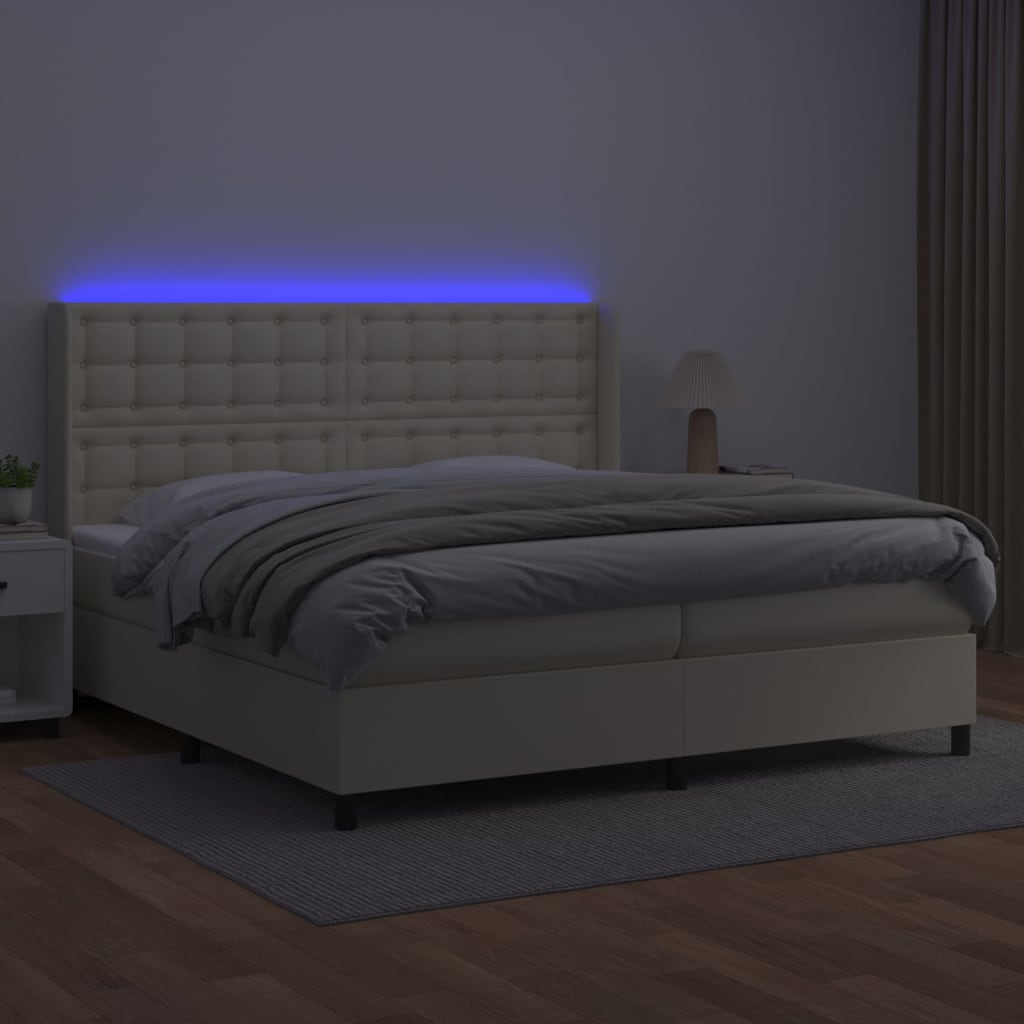 Thumbnail - vidaXL Boxspringbett mit Matratze & LED Creme 200x200 cm Kunstleder