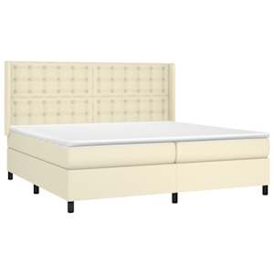 Box spring postel s matrací a LED krémová 200x200 cm umělá kůže - obrázek 4