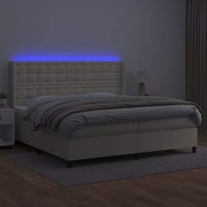 vidaXL Cama box spring c/ colch&atilde;o/LED 200x200cm couro artificial creme