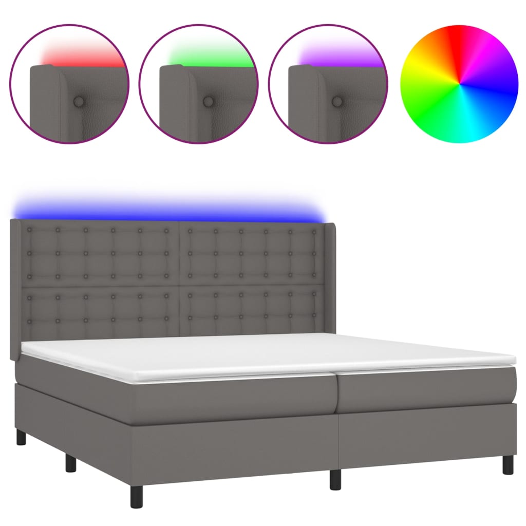 vidaXL Box spring postel s matrací a LED šedá 200x200 cm umělá kůže