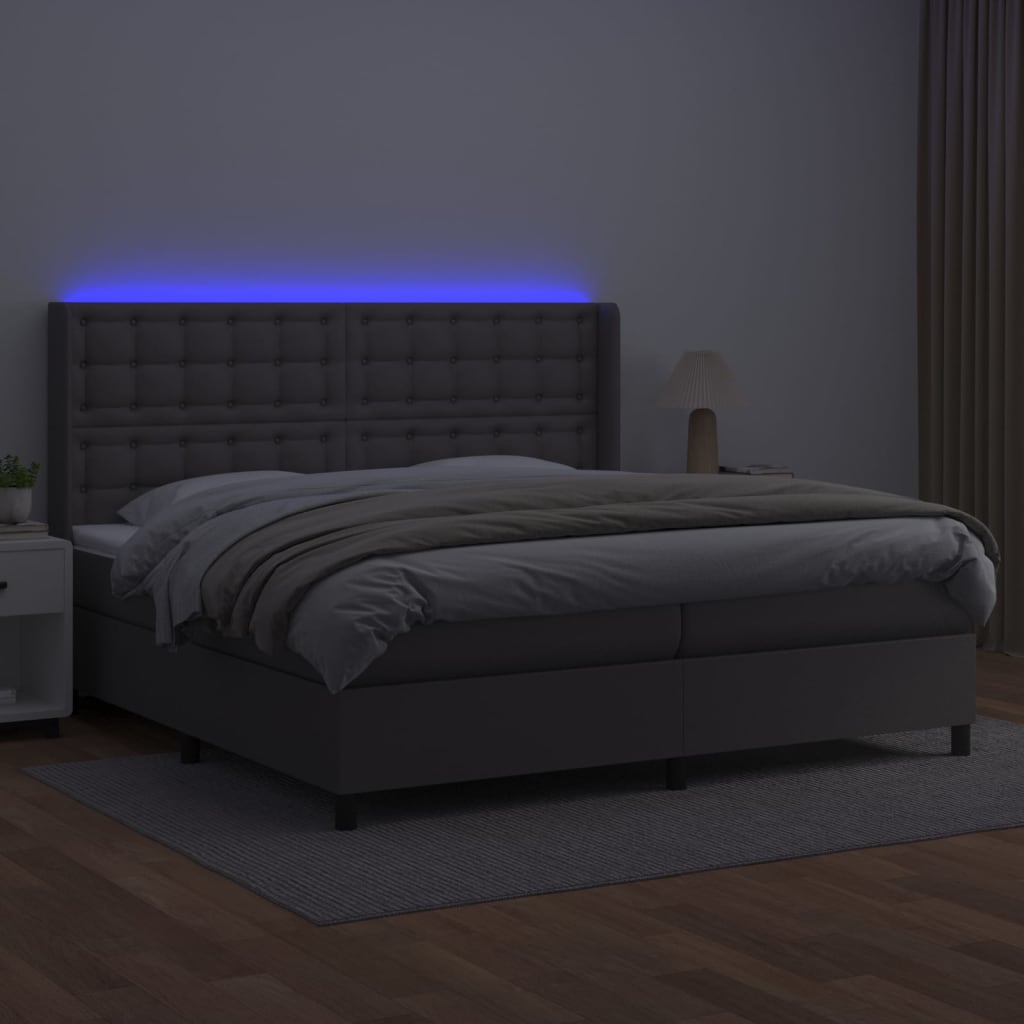 vidaXL Boxspring met matras en LED kunstleer grijs 200x200 cm afbeelding