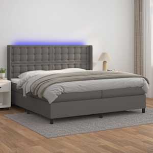Box spring postel s matrací a LED šedá 200x200 cm umělá kůže - obrázek 1