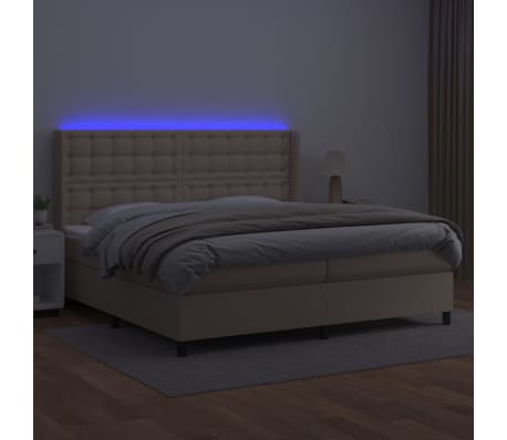 vidaXL Boxspring met matras en LED kunstleer cappuccinokleur 200x200cm