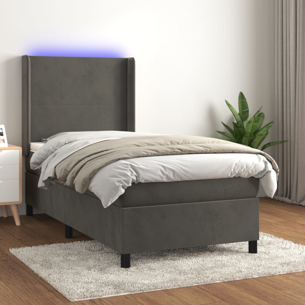 vidaXL Boxspringbett mit Matratze & LED Dunkelgrau 80x200 cm Samt