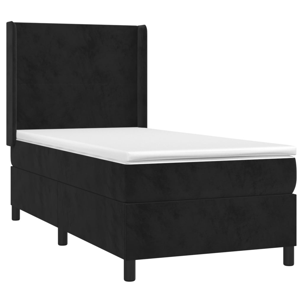 Fekete bársony rugós és LED-es ágy matraccal 80 x 200 cm 