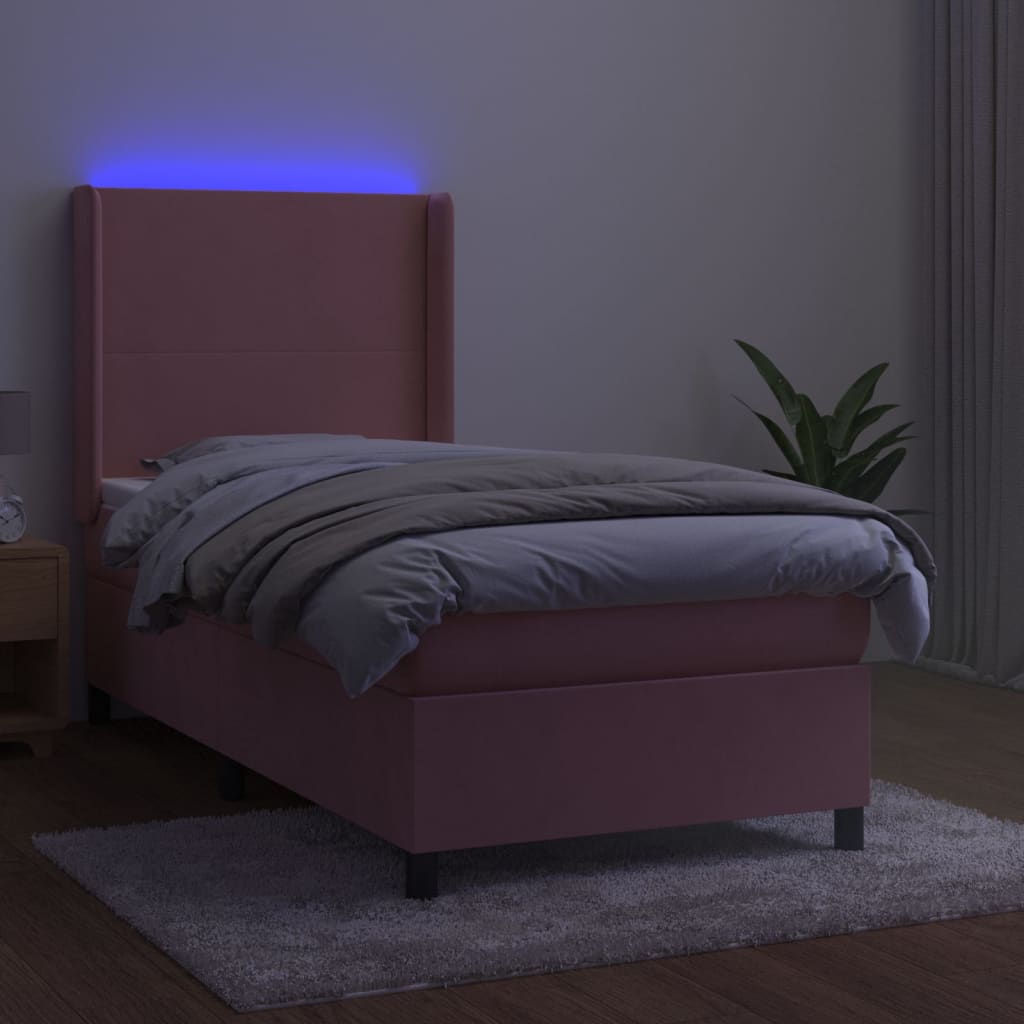 vidaXL Boxspring met matras en LED fluweel roze 90x190 cm afbeelding