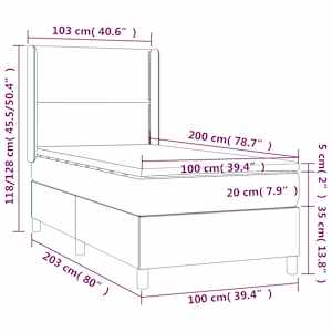 Box spring postelja z vzmetnico LED svetlo siva 100x200cm žamet - slika 8