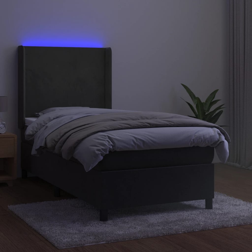 Thumbnail - vidaXL Boxspringbett mit Matratze & LED Dunkelgrau 100x200 cm Samt