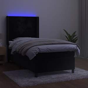 Box spring postelja z vzmetnico LED črna 100x200 cm žamet - slika 3