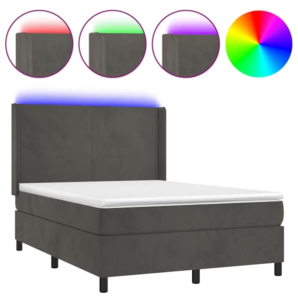 vidaXL kontinentaalvoodi madrats ja LED, tumehall, 140x190 cm, samet