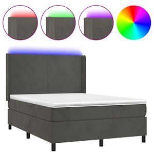 Box spring postel s matrací a LED tmavě šedá 140x190 cm samet - obrázek 2