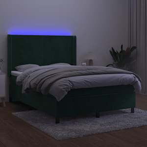 Box spring postel s matrací a LED tmavě zelená 140x190 cm samet - obrázek 3