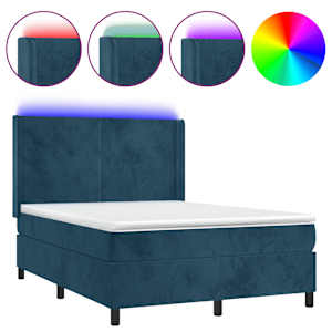 Box spring postel s matrací a LED tmavě modrá 140x190 cm samet - obrázek 2