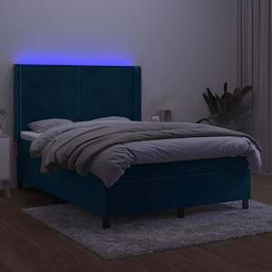 Box spring postel s matrací a LED tmavě modrá 140x190 cm samet - obrázek 4