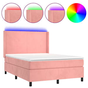 Box spring postel s matrací a LED růžová 140x190 cm samet - obrázek 2