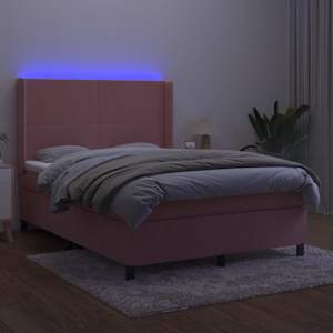 Box spring postel s matrací a LED růžová 140x190 cm samet - obrázek 3