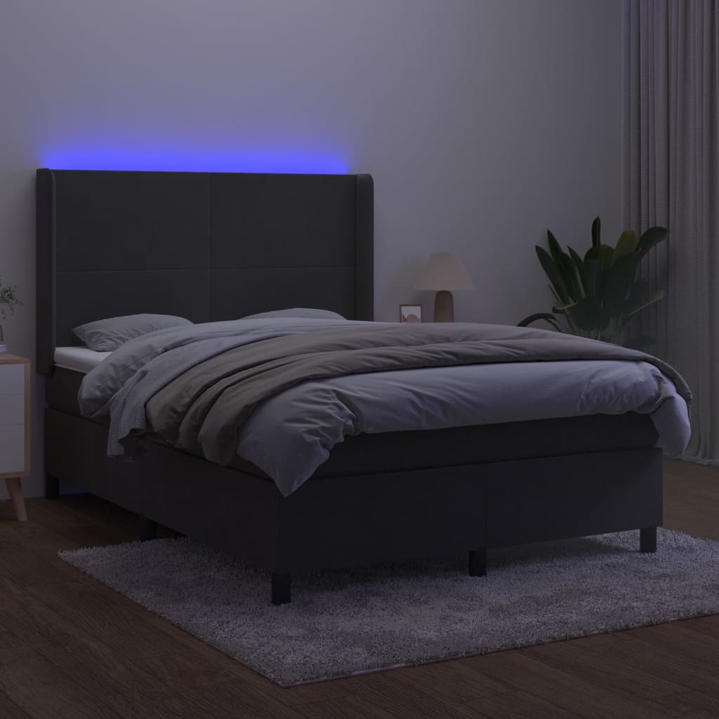 Thumbnail - vidaXL Boxspringbett mit Matratze & LED Dunkelgrau 140x200 cm Samt