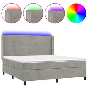 Box spring postel s matrací a LED světle šedá 160x200 cm samet - obrázek 2