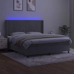 Box spring postelja z vzmetnico LED svetlo siva 160x200cm žamet - slika 3