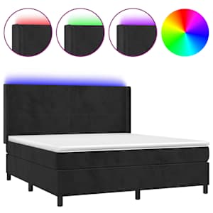 Box spring postelja z vzmetnico LED črna 160x200 cm žamet - slika 2