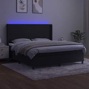 Box spring postelja z vzmetnico LED črna 160x200 cm žamet - slika 3