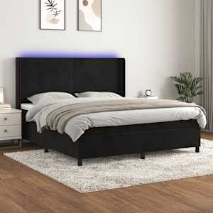 Box spring postel s matrací a LED černá 160x200 cm samet - obrázek 1