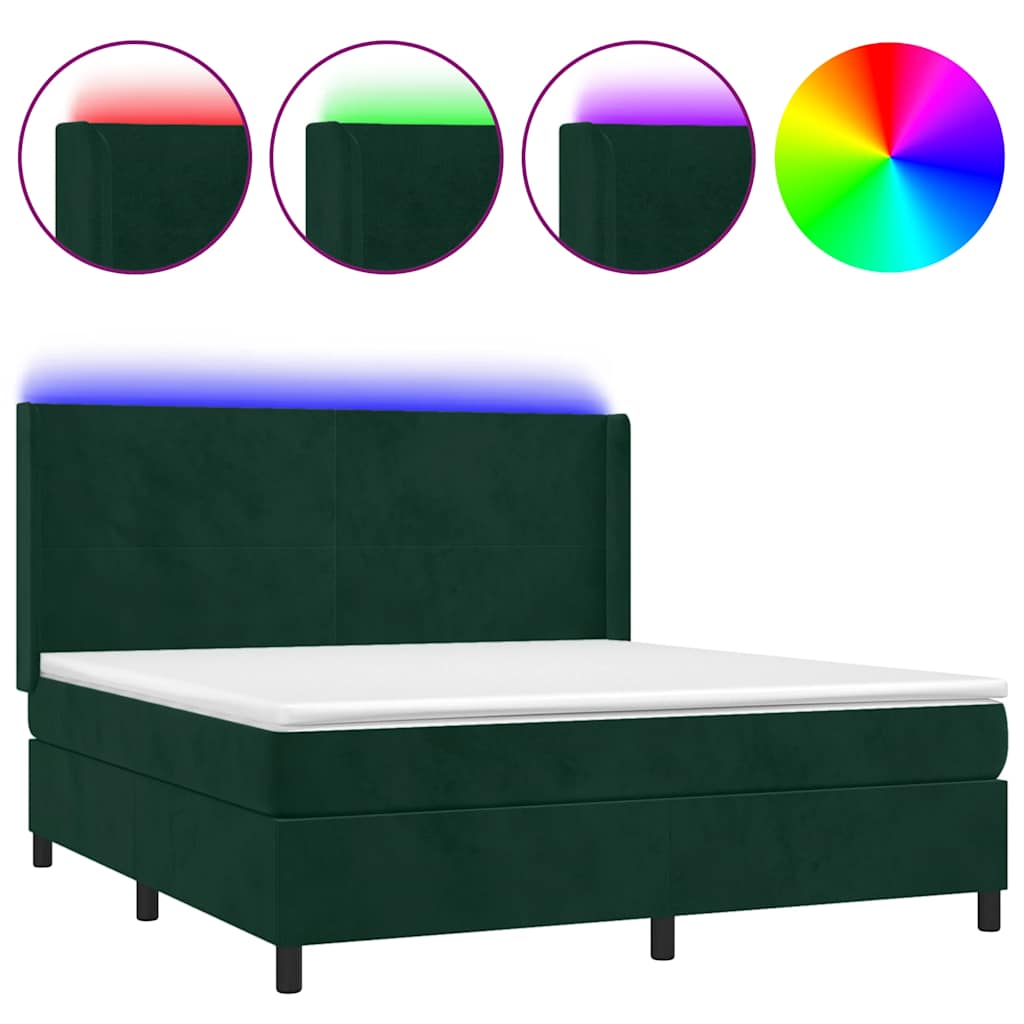 vidaXL Boxspring met matras en LED fluweel donkergroen 160x200 cm groen, foto 3