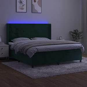 Box spring postel s matrací a LED tmavě zelená 160x200 cm samet - obrázek 3