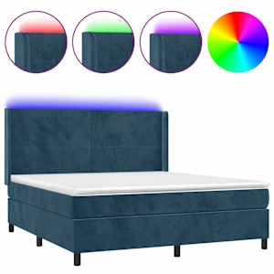 vidaXL kontinentaalvoodi madrats, LED, tumesinine, 160x200 cm, samet