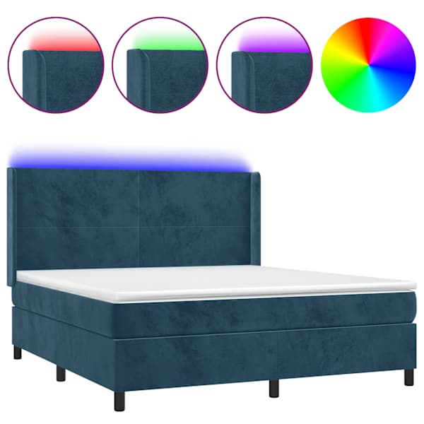 vidaXL kontinentaalvoodi madrats, LED, tumesinine, 160x200 cm, samet