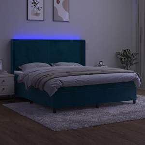 Box spring postel s matrací a LED tmavě modrá 160x200 cm samet - obrázek 4