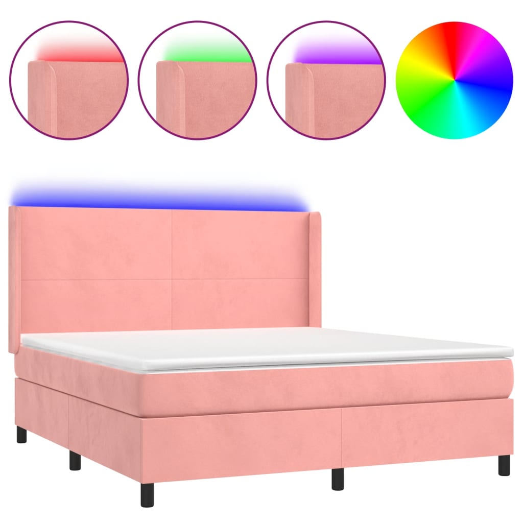 vidaXL Boxspring met matras en LED fluweel roze 160x200 cm, foto 3