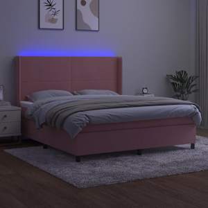 Box spring postel s matrací a LED růžová 160x200 cm samet - obrázek 3