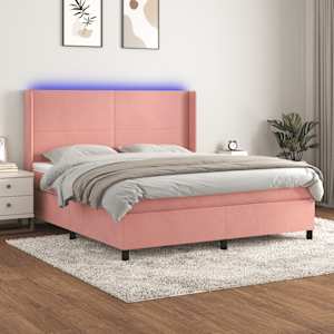 Box spring postel s matrací a LED růžová 160x200 cm samet - obrázek 1