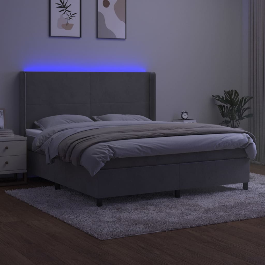 Thumbnail - vidaXL Boxspringbett mit Matratze & LED Hellgrau 180x200 cm Samt