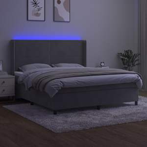 Box spring postelja z vzmetnico LED svetlo siva 180x200cm žamet - slika 3
