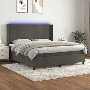 Box spring postel s matrací a LED tmavě šedá 180x200 cm samet - obrázek 1