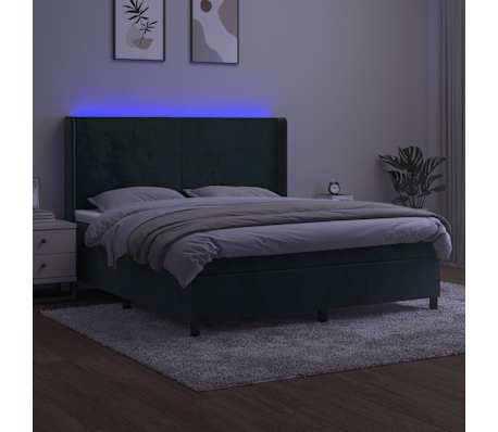 vidaXL H&oacute;lfa&eth; Springr&uacute;m me&eth; D&yacute;nu&LED D&ouml;kkgr&aelig;nt 180x200 cm Flauel