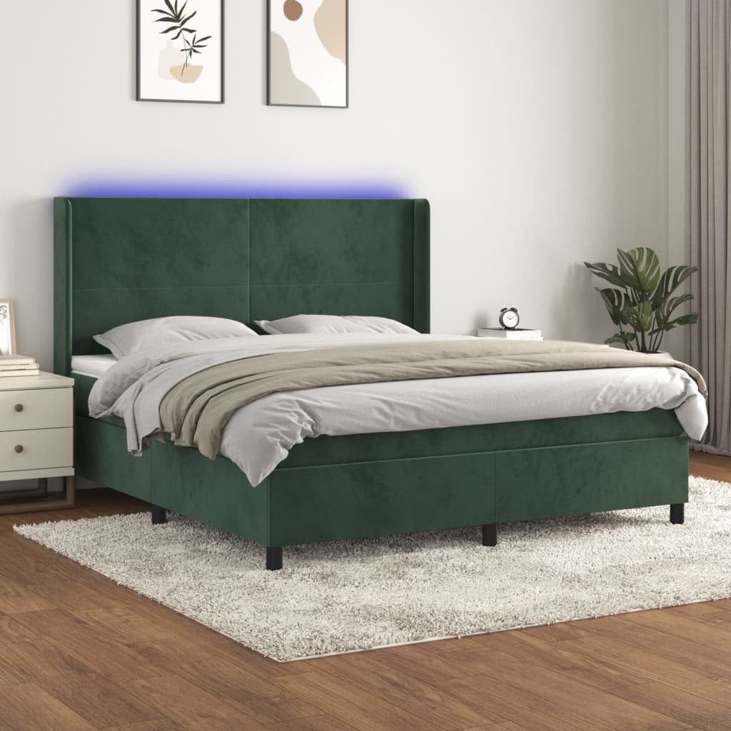 Boxspringbett mit Matratze & LED Dunkelgrün 180×200 cm Samt