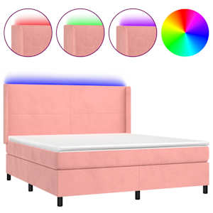 Box spring postel s matrací a LED růžová 180x200 cm samet - obrázek 2