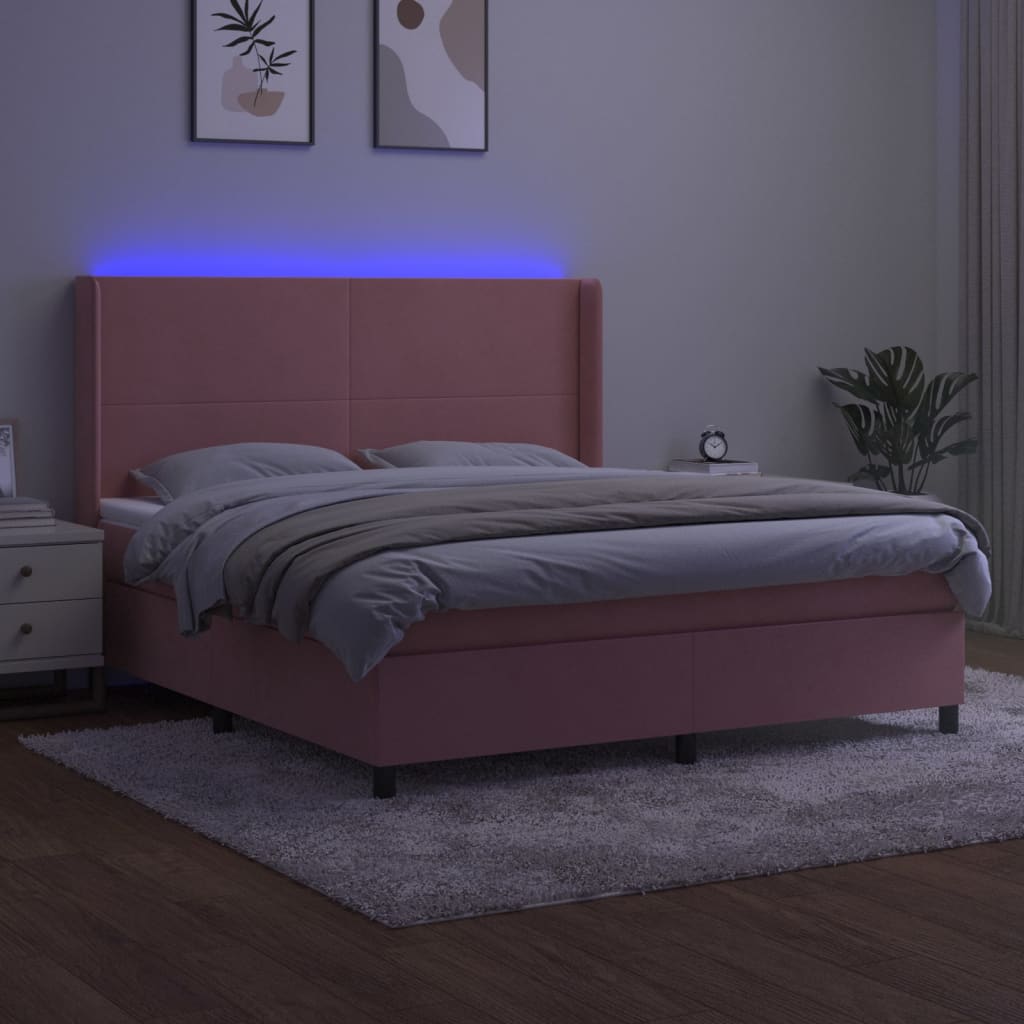 vidaXL Boxspring met matras en LED fluweel roze 180x200 cm afbeelding