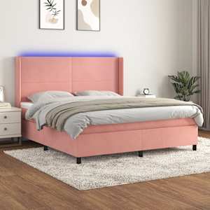 Box spring postel s matrací a LED růžová 180x200 cm samet - obrázek 1