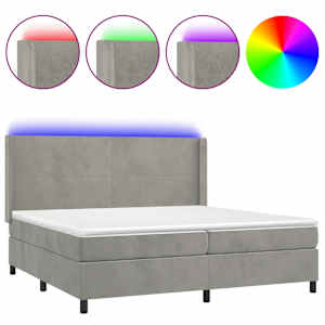 Box spring postel s matrací a LED světle šedá 200x200 cm samet - obrázek 2