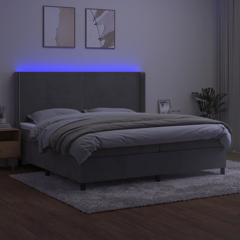 Thumbnail - vidaXL Boxspringbett mit Matratze & LED Hellgrau 200x200 cm Samt