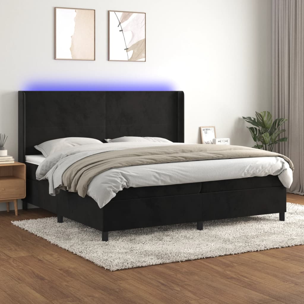 vidaXL Sommier tapissier avec matelas et LED Noir 200x200 cm Velours