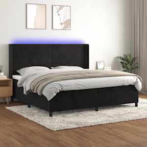 Box spring postel s matrací a LED černá 200x200 cm samet - obrázek 1