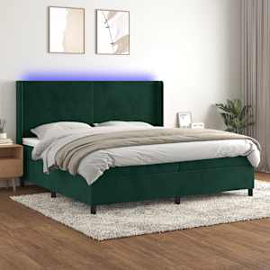 Box spring postelja z vzmetnico LED tem. zelena 200x200cm žamet