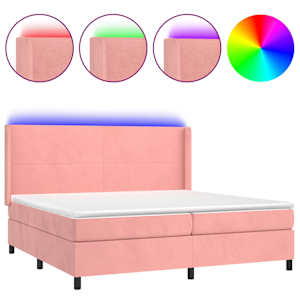 Box spring postel s matrací a LED růžová 200x200 cm samet - obrázek 2