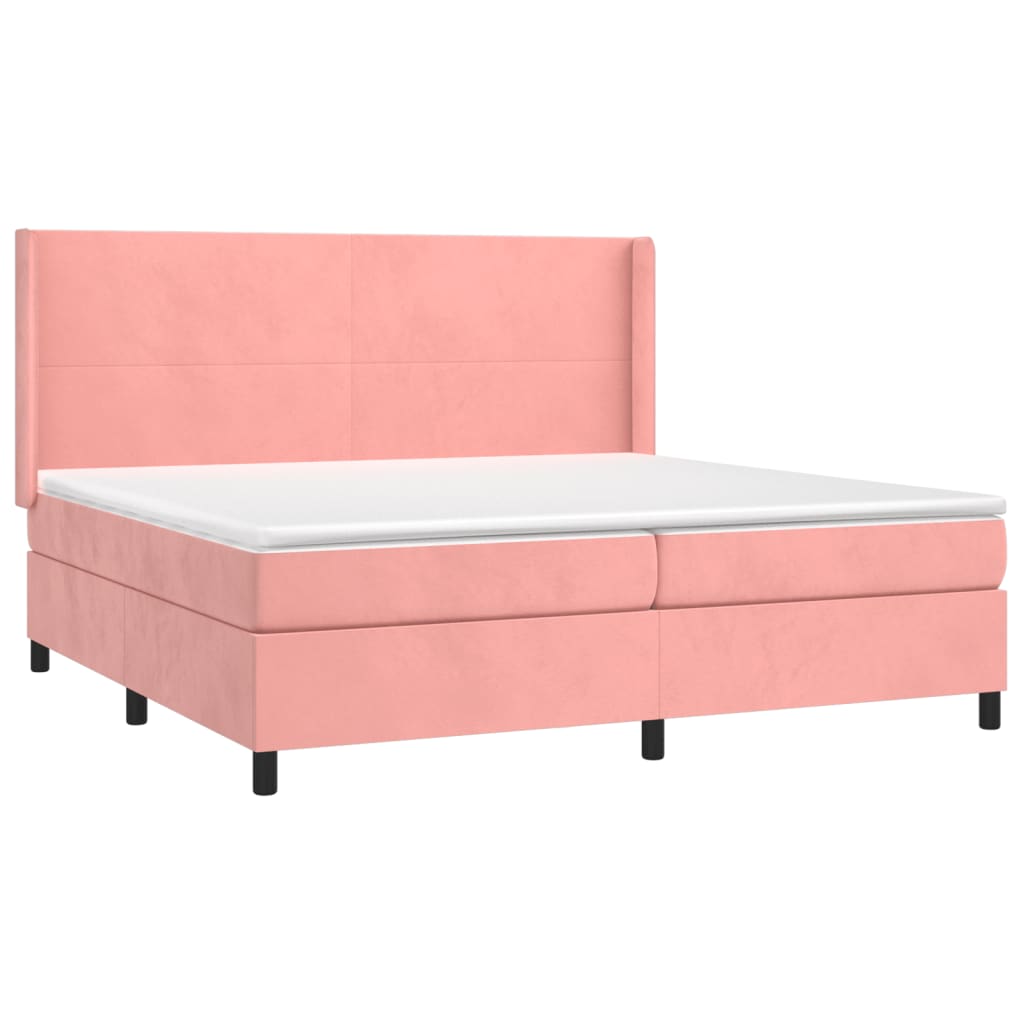 Box spring postel s matrací a LED růžová 200x200 cm samet